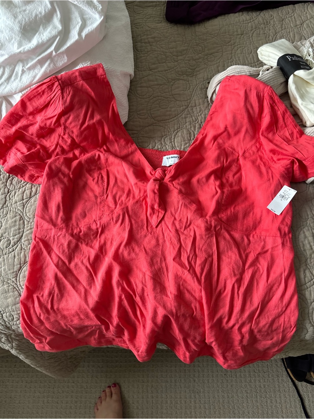 Old Navy Coral Tie-Front V-Neck Blouse
